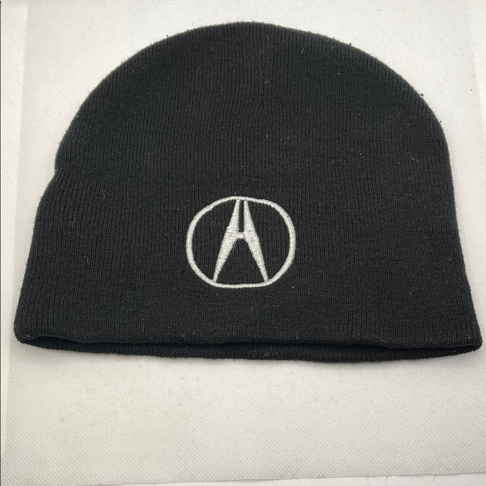 Black Knit “Acura” Logo Beanie with Embroidered White Logo - Men's Hat